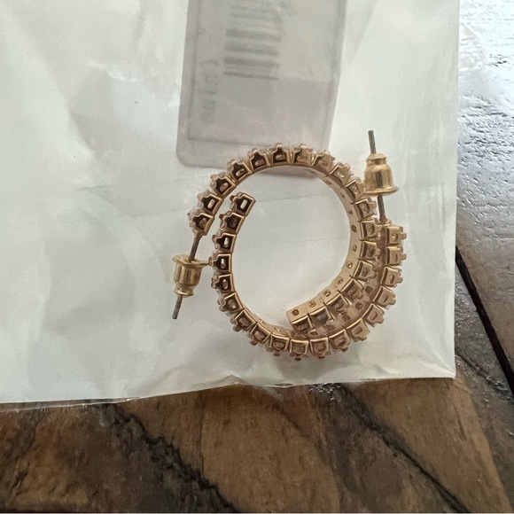 Rhinestone Clear Gold Adjustable Rings (3) & Matching Hoop Earrings - Picture 4 of 9